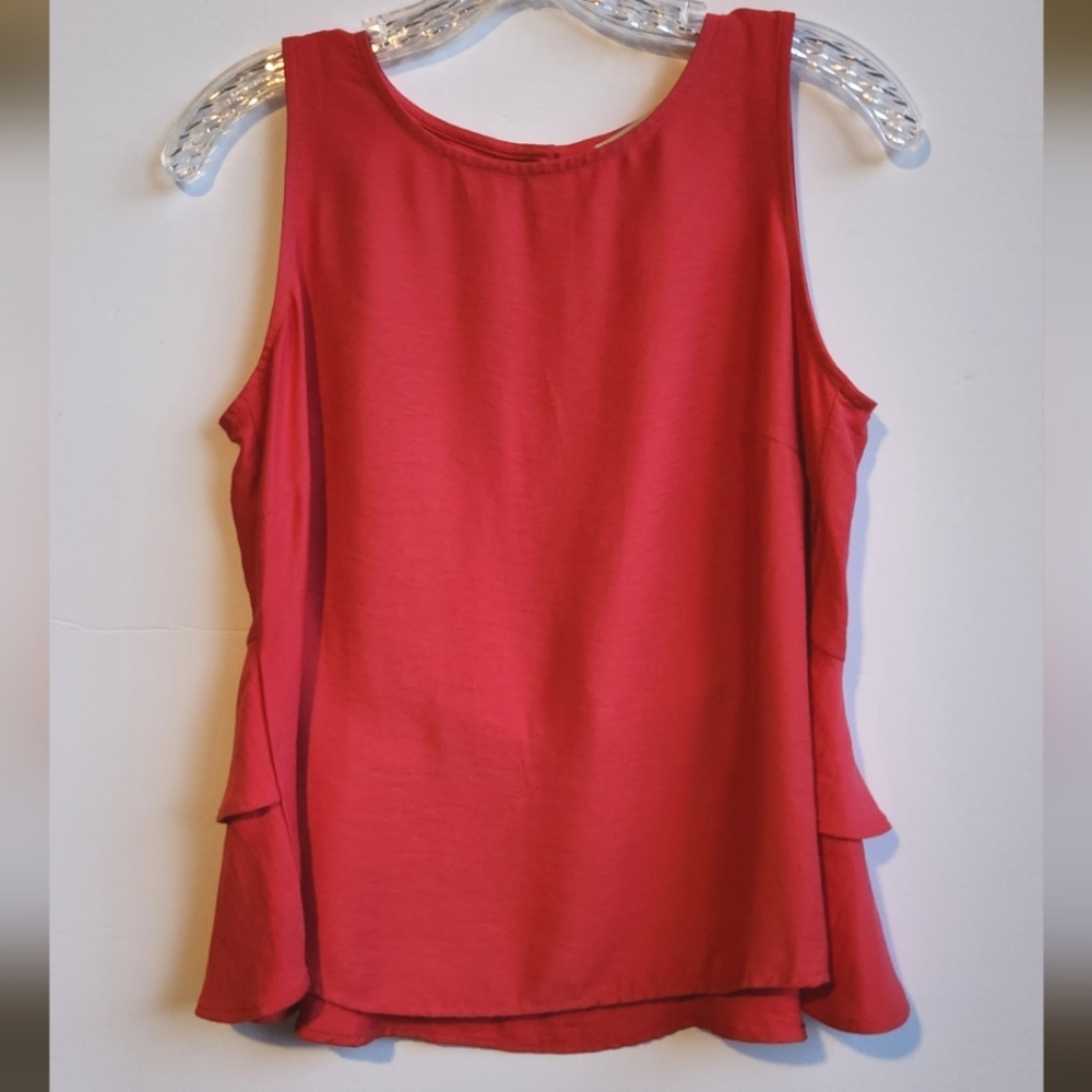 LOFT Tiered Button Back Shell | Coral | Women's Size XS | # 496510 NEW